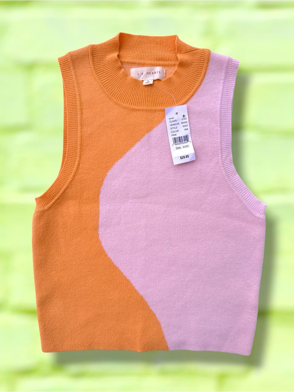 ✨L.A. Hearts✨ Pink & Orange Colorblock Mock Neck Tank, NWT